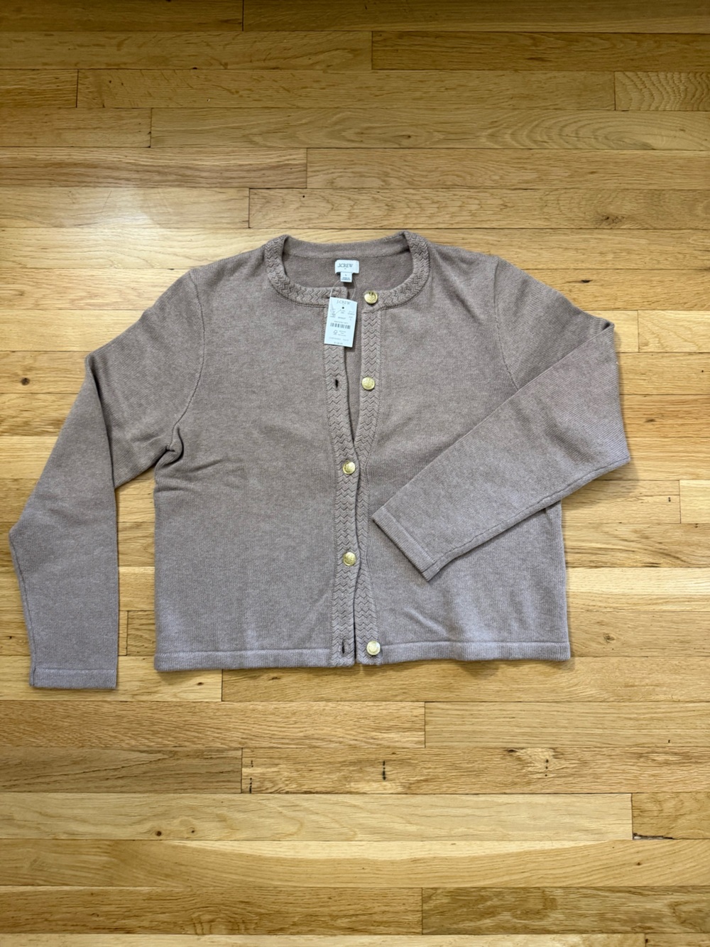 Taupe Button-Front Cardigan with Gold Buttons